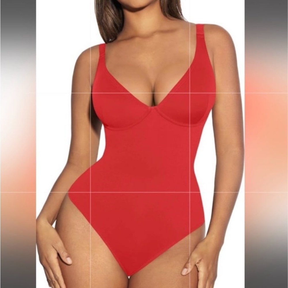 FeelinGirl Women Tummy Control Body Suit Deep V Neck Thong Body Shaper NWT M